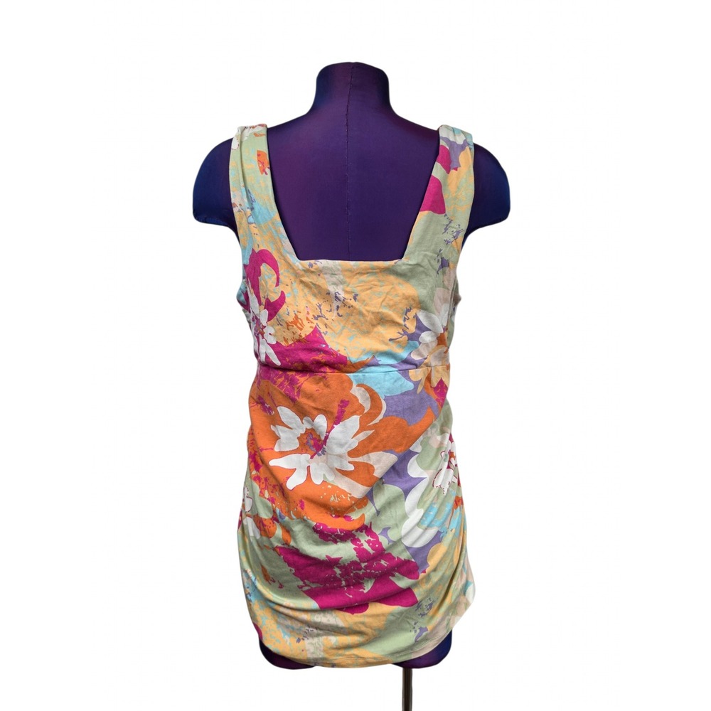 Cabi XL Floral Empire Waist Tank Top Multi Color Square Neck Ruched Side Y2K - Picture 5 of 7